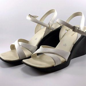 Fioni For Payless Shoes White Wedge Sandals Womens Adjustable Ankle Strap Size 5